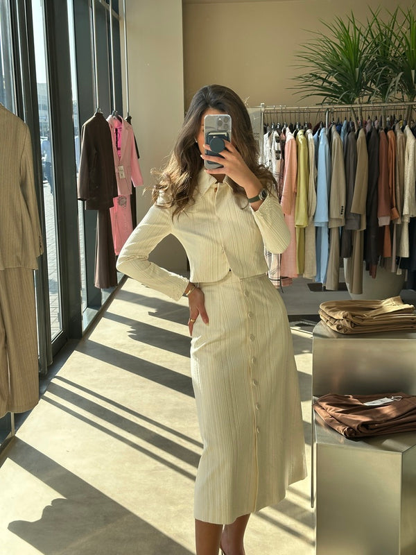 Textured A-line Buttoned Skirt Set