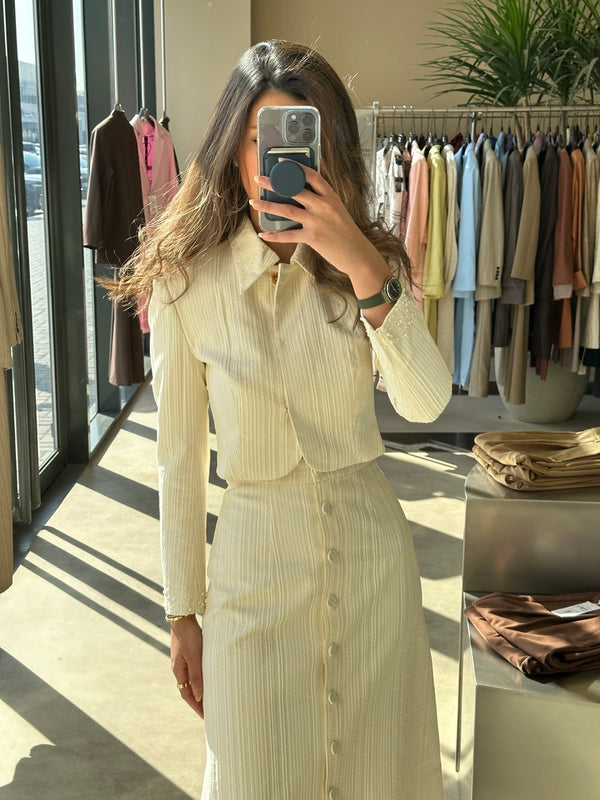 Textured A-line Buttoned Skirt Set