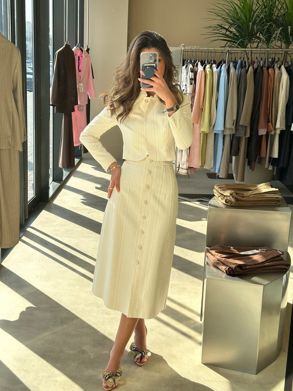 Textured A-line Buttoned Skirt Set