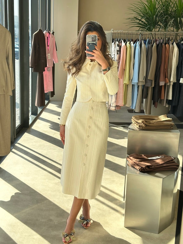Textured A-line Buttoned Skirt Set