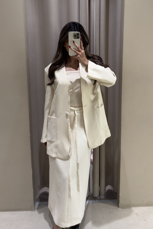 Lace Up Waist Fit Blazer Skirt Sets