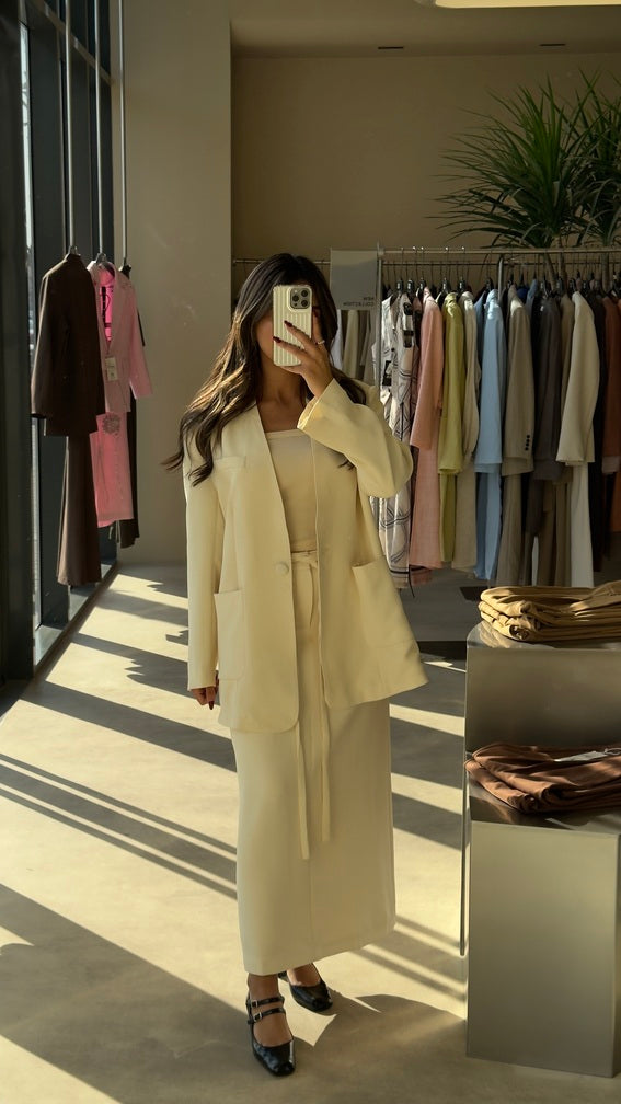 Lace Up Waist Fit Blazer Skirt Sets