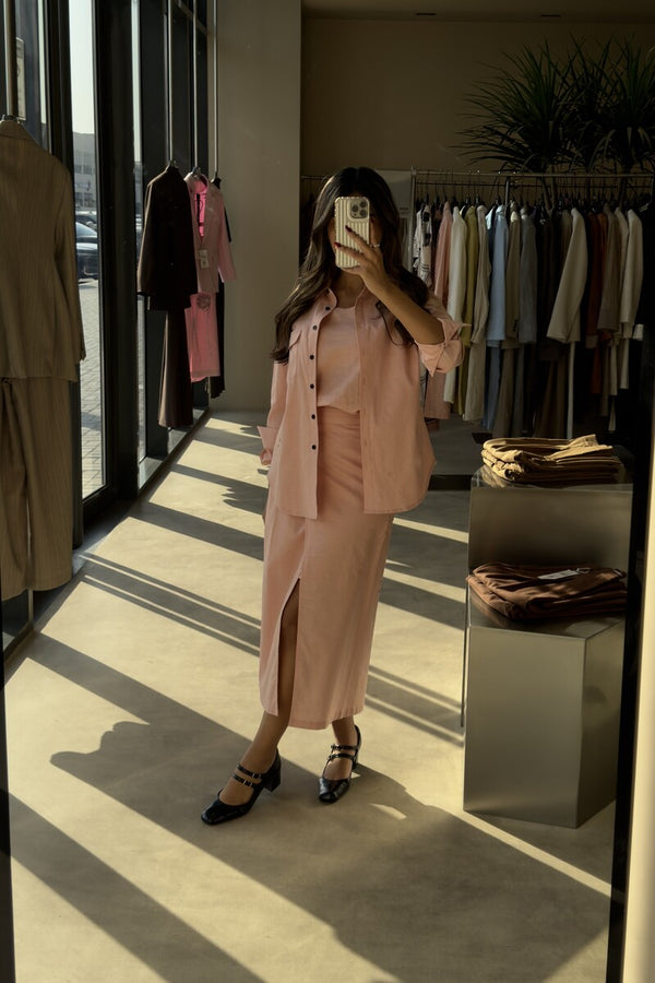 3PC Linen Slanted Skirt Set