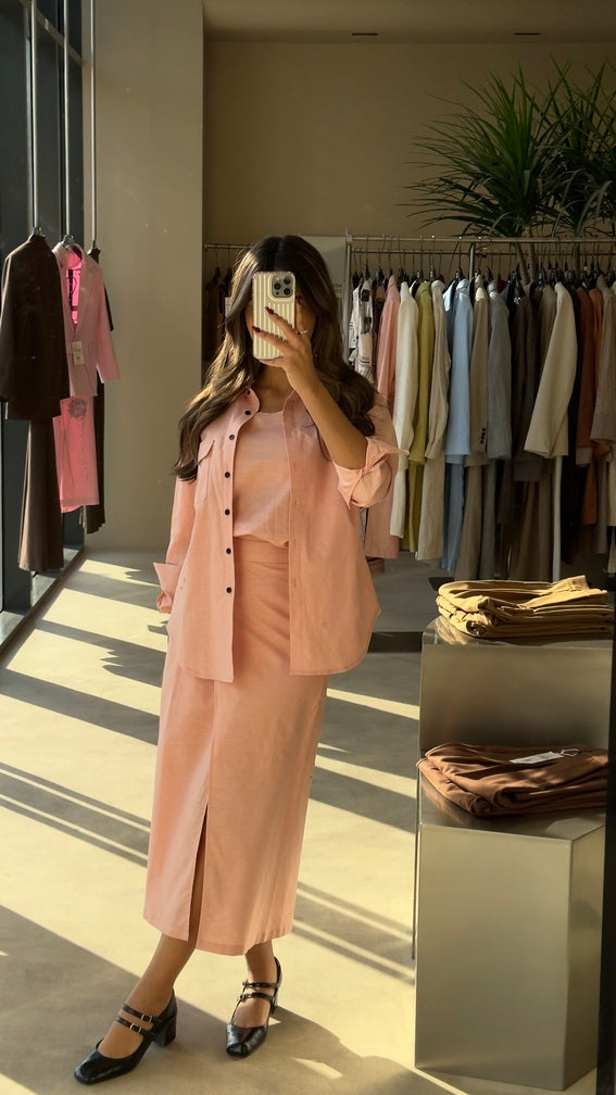 3PC Linen Slanted Skirt Set