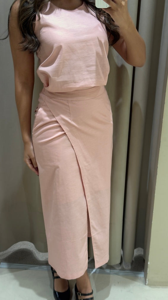 3PC Linen Slanted Skirt Set