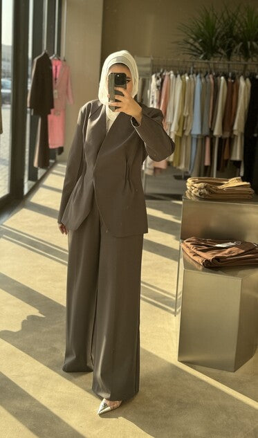 Waist Gathered Collarless Set