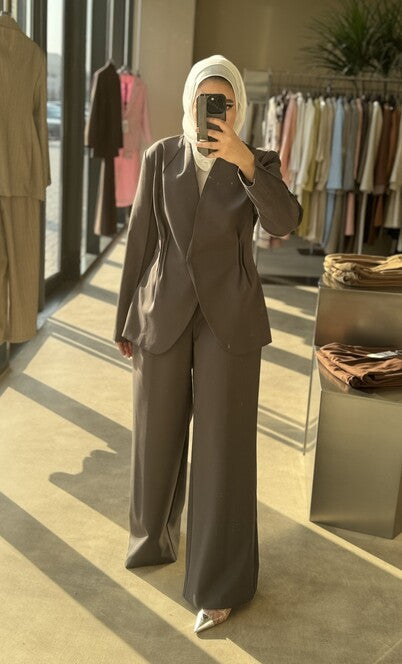 Waist Gathered Collarless Set