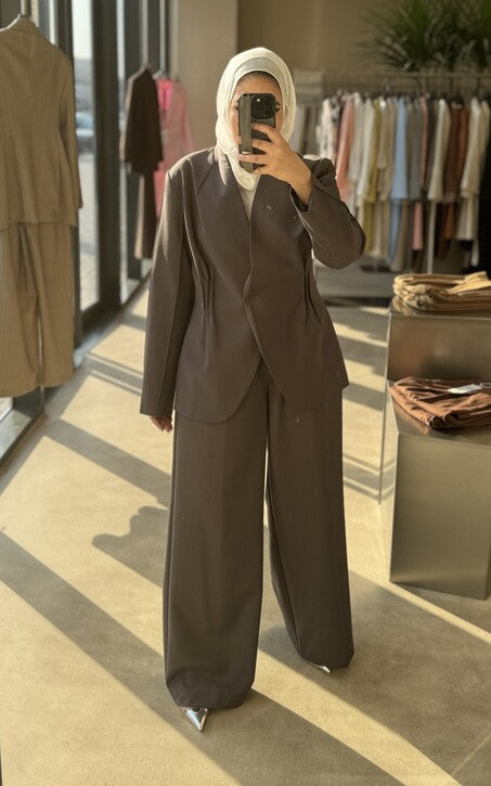 Waist Gathered Collarless Set