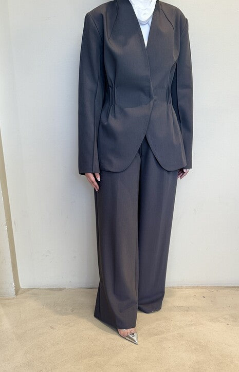 Waist Gathered Collarless Set