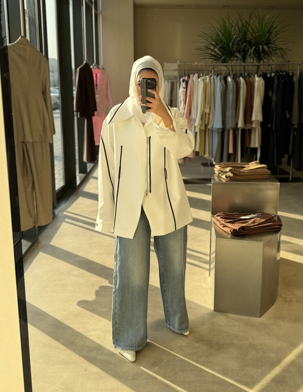 Color Contrast Zippered Jacket