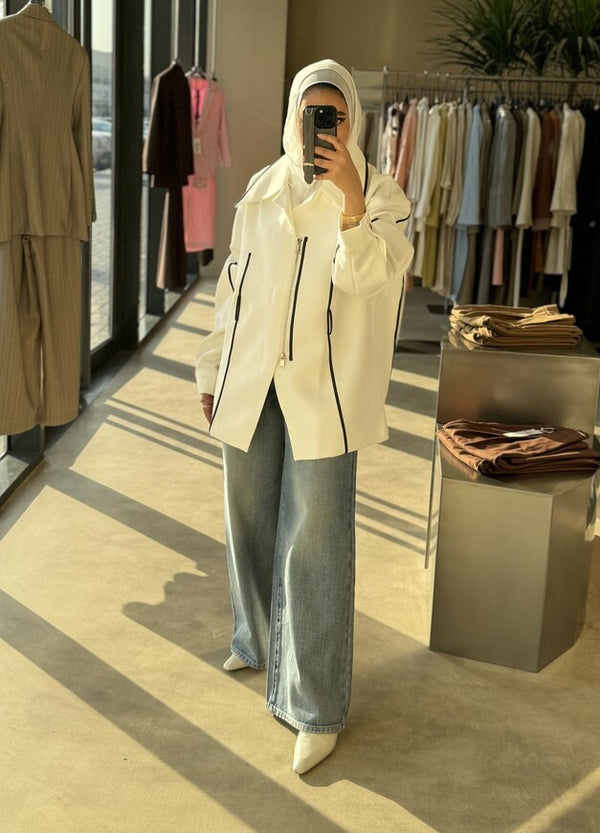 Color Contrast Zippered Jacket