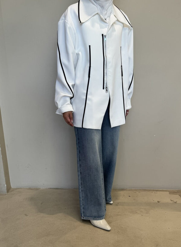 Color Contrast Zippered Jacket