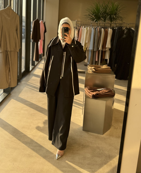Color Contrast Zippered Jacket