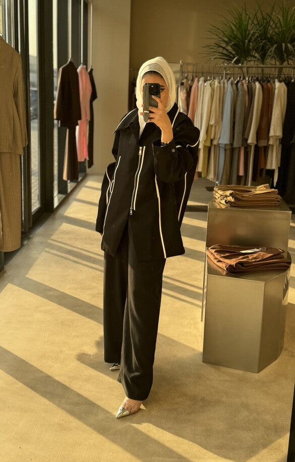 Color Contrast Zippered Jacket