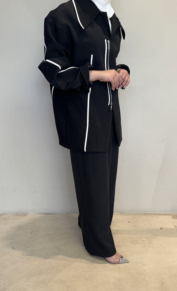 Color Contrast Zippered Jacket