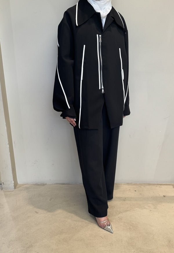 Color Contrast Zippered Jacket