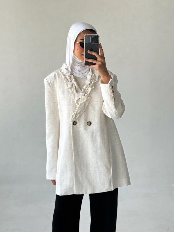 Cotton Linen Women V-neck  Blazer  مجموعة الكتان