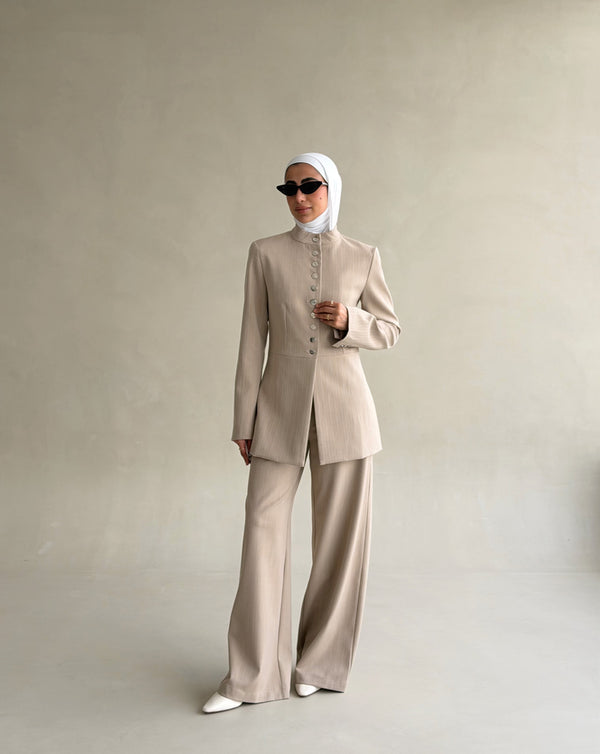 2PC Silver Button  Stripe Set