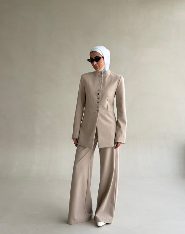 2PC Silver Button  Stripe Set