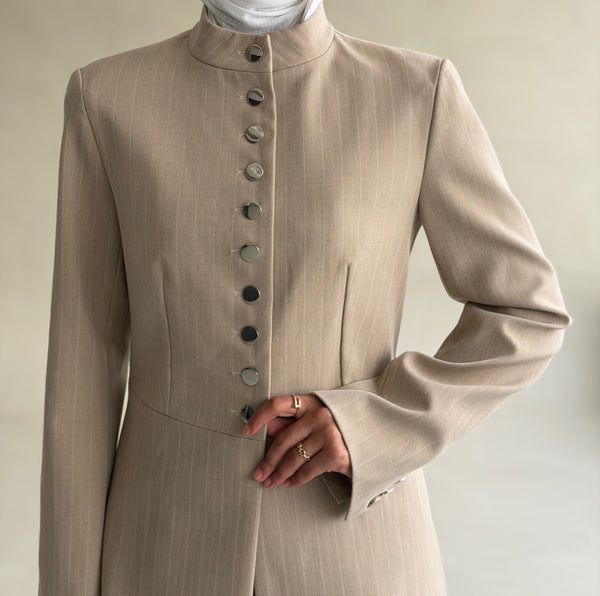 2PC Silver Button  Stripe Set