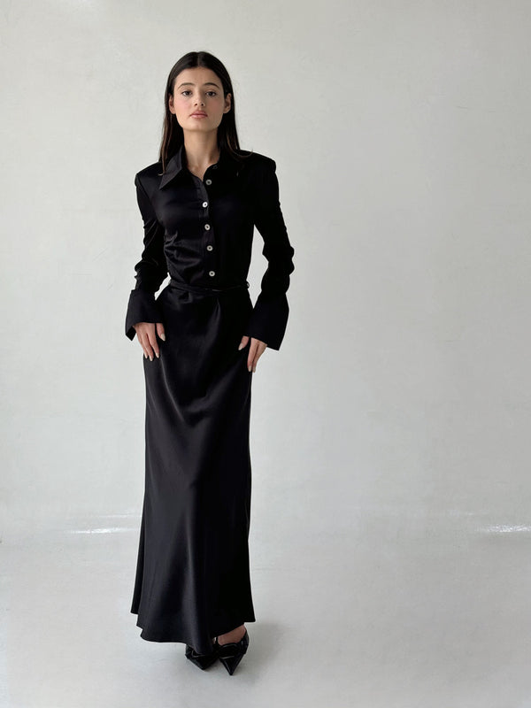 Collared Long Sleeve Satin Dressمجموعة نوما ستوديو