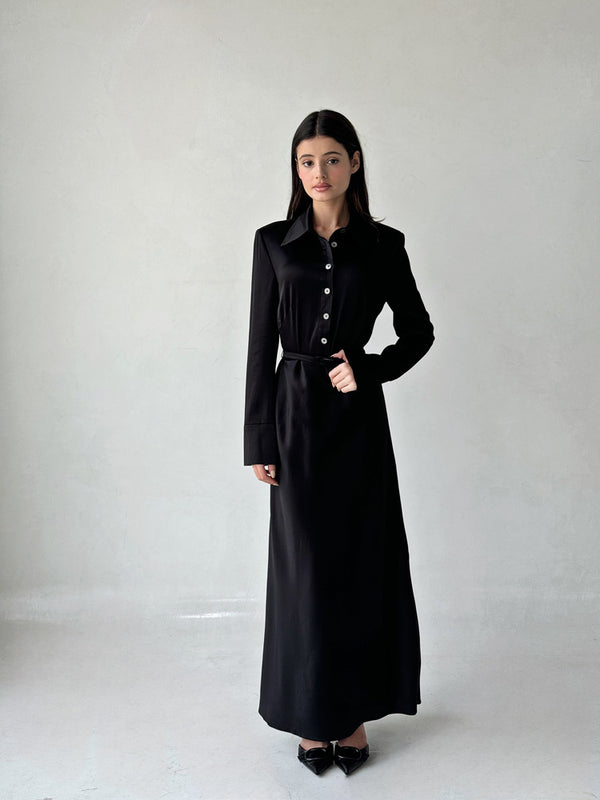 Collared Long Sleeve Satin Dressمجموعة نوما ستوديو