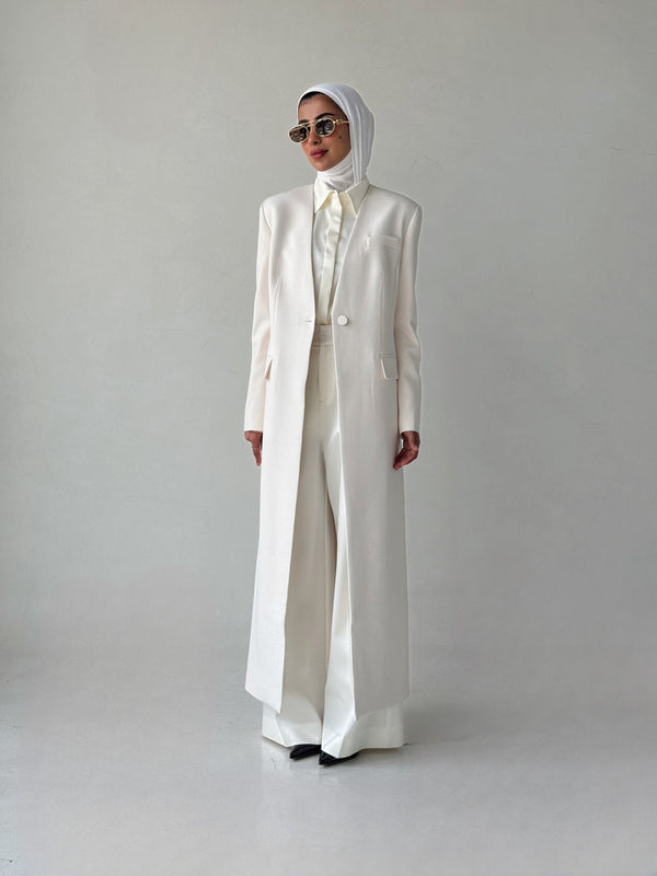 3PC V-neck Long Coat w/ Satin Top & Pants Setsمجموعة نوما ستوديو