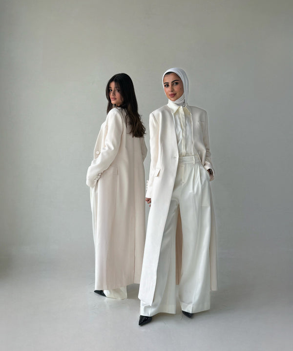 3PC V-neck Long Coat w/ Satin Top & Pants Setsمجموعة نوما ستوديو