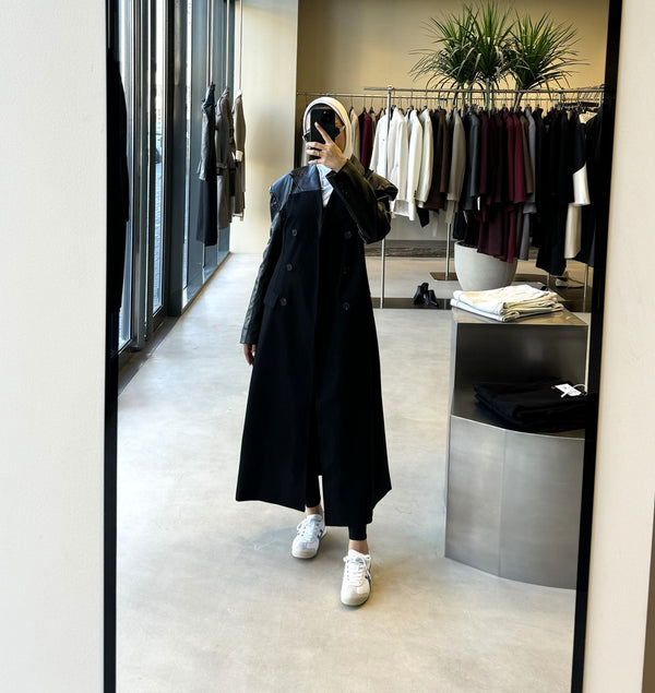 Black PU Leather Sleeve Long Blazer