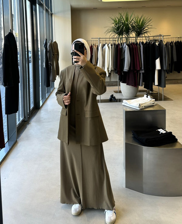 Turtleneck A-line Long Dress + Blazer Setملابس كاملة / أطقم