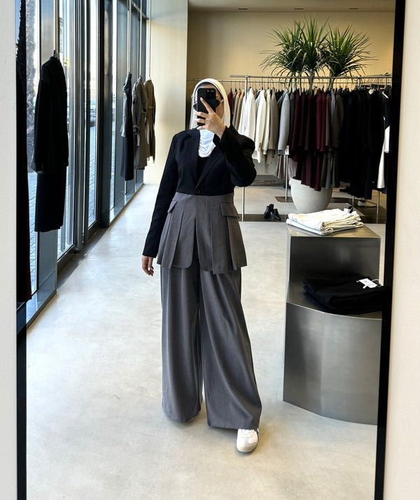 Colorblock Pleated Blazer Pants 2PC Set