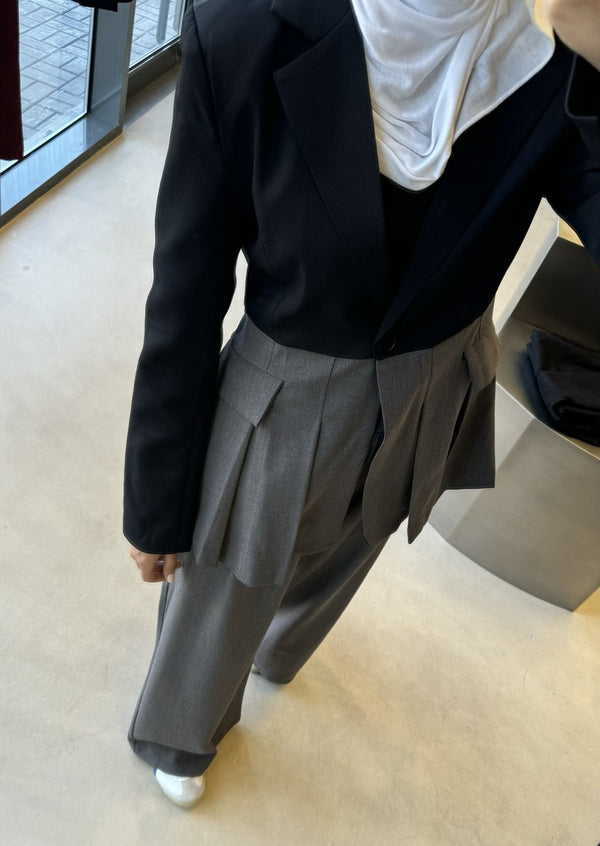Colorblock Pleated Blazer Pants 2PC Set