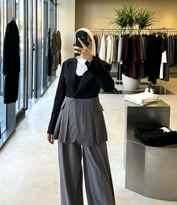 Colorblock Pleated Blazer Pants 2PC Set