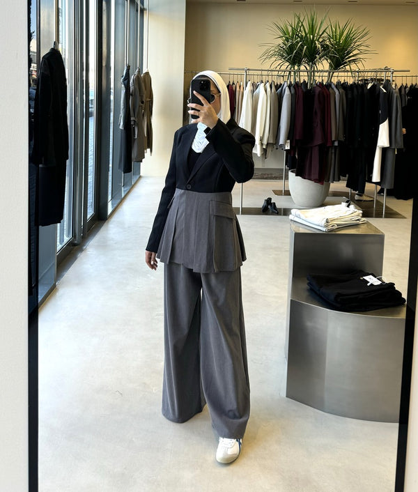Colorblock Pleated Blazer Pants 2PC Set