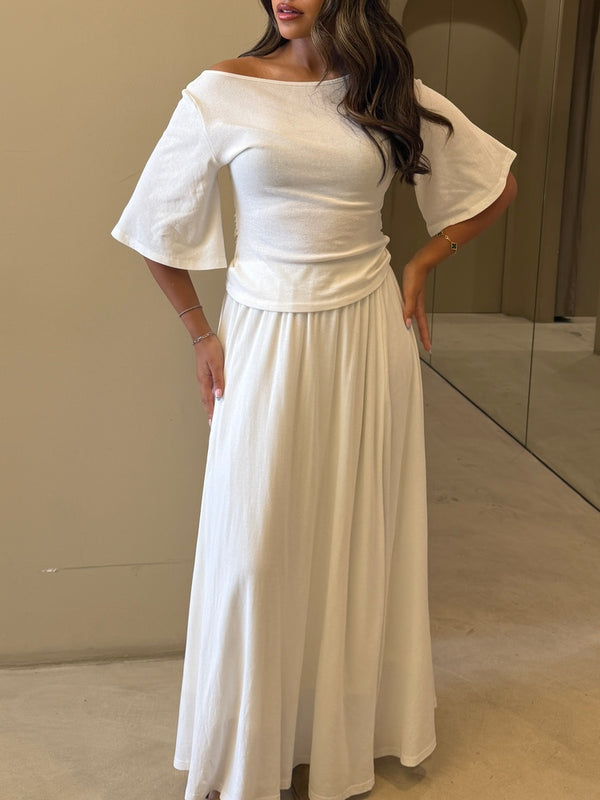 Boatneck Top Skirt Set