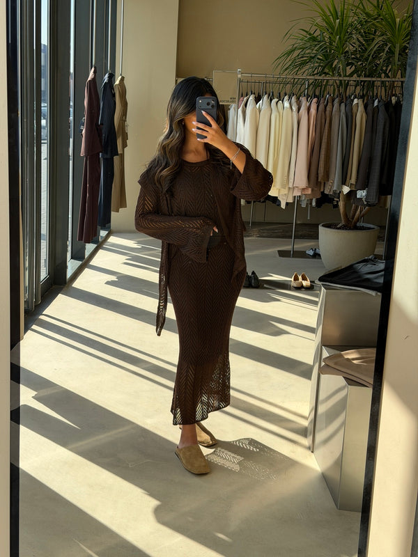 Column Maxi Knit Skirt Set w/ Shawl