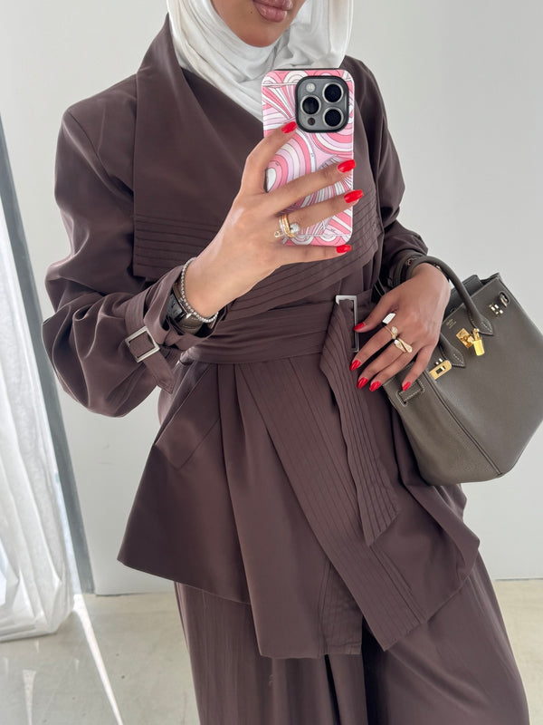 Multi-line Stitch Belted Set