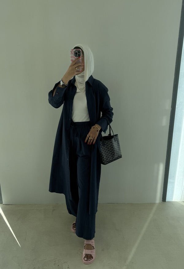 Striped Long Shirt + Pants Set