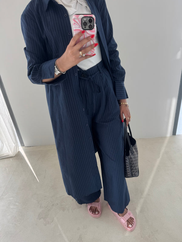 Striped Long Shirt + Pants Set