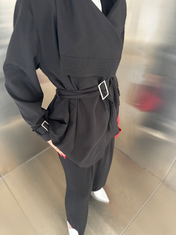 Multi-line Stitch Belted Set