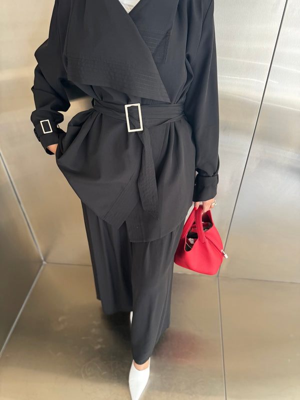 Multi-line Stitch Belted Set