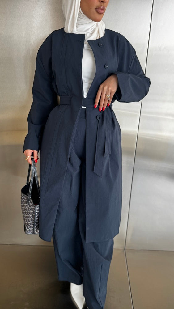 Round Neck Trench + Pants Set