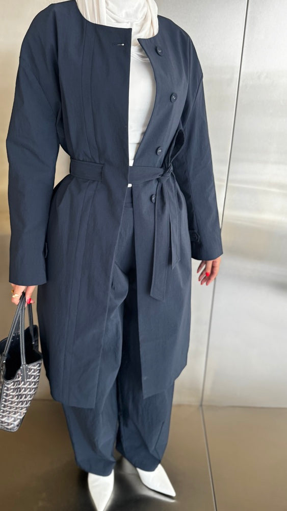 Round Neck Trench + Pants Set