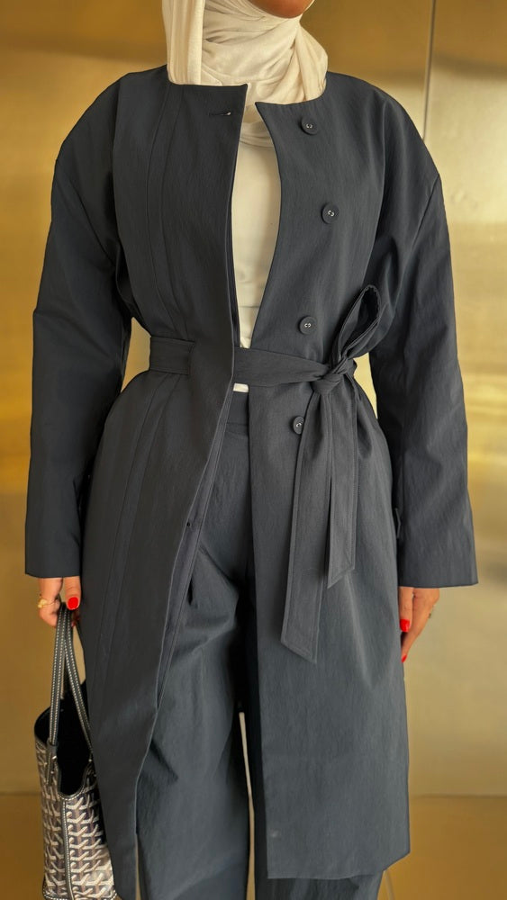 Round Neck Trench + Pants Set