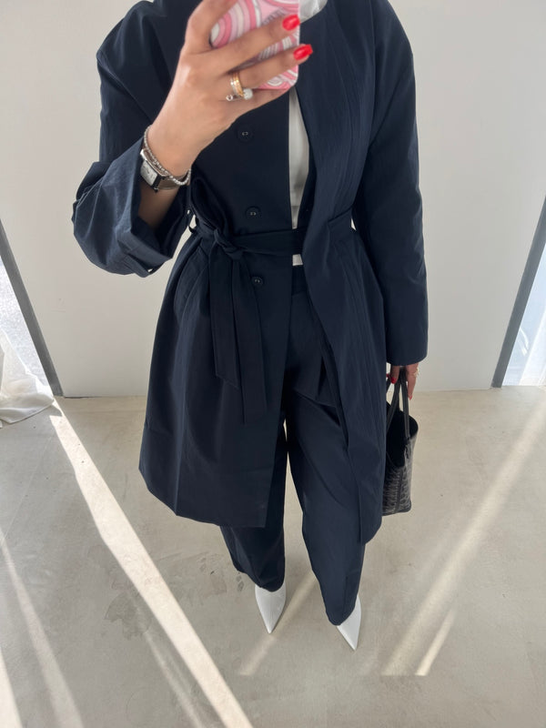 Round Neck Trench + Pants Set