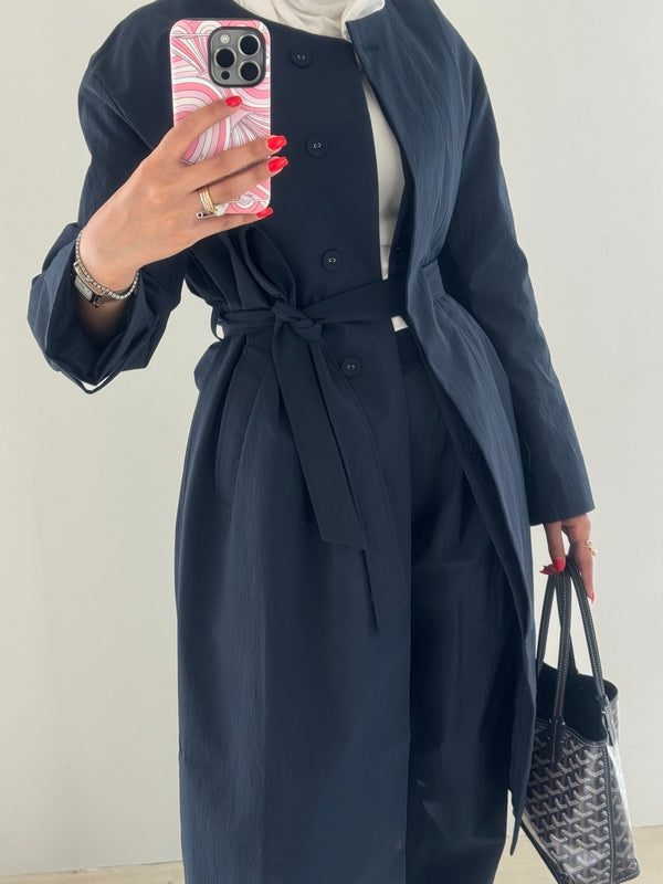 Round Neck Trench + Pants Set