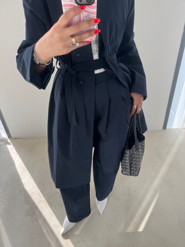 Round Neck Trench + Pants Set