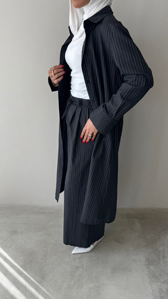 Striped Long Shirt + Pants Set