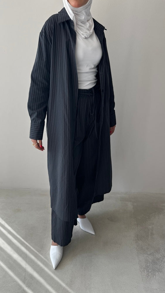 Striped Long Shirt + Pants Set