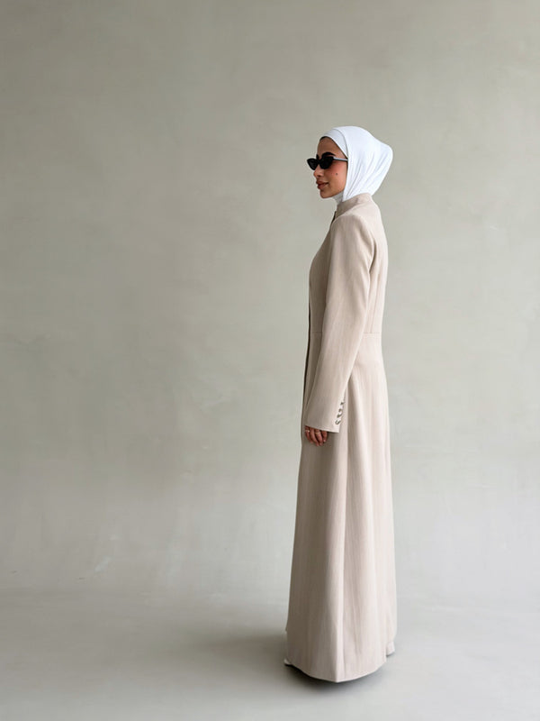 Pinstripe  Silver Button Long Blazer